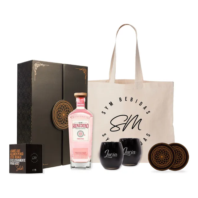 Regalo Gin Heredero Pomelo Dos Vasos Negros Personalizados