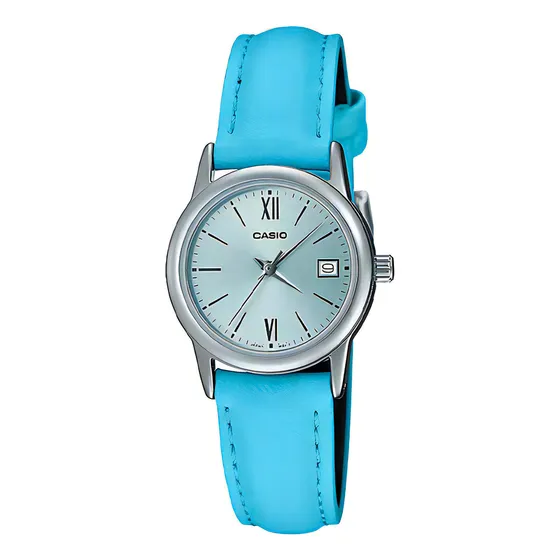 Reloj Casio Analogo Dama Ltp-v002l-2b3 Color de la correa Azul Color del bisel Plateado Color del fondo Plateado