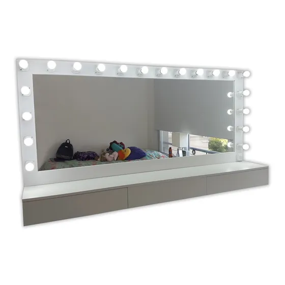 Espejos De Maquillaje 1  X 80 11 Luces Con Mesa Cajón  Flotante 1 Cajon Camerinos,estilo Hollywood, Makeup Todoespejos