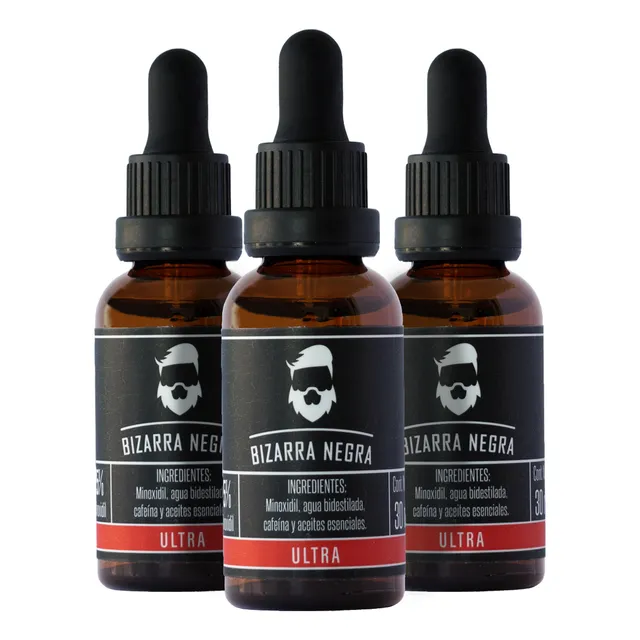 Minoxidil Al 15% Bizarra Negra Con Cafeína 3x2 (3 Frascos)