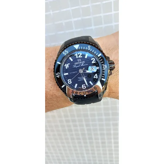 Relógio Royal Marine By Seculus Diver Swiss Made Eta 48mm Preto Preto Preto