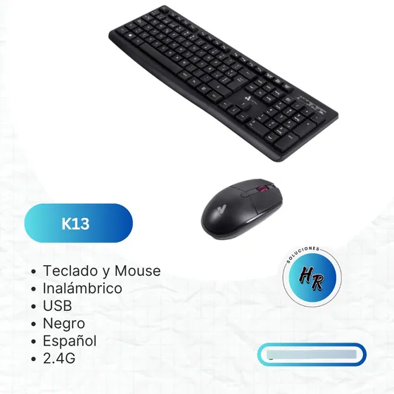 Combo De Teclado Y Mouse Inalambrico Usb 2.4g K13 Negro