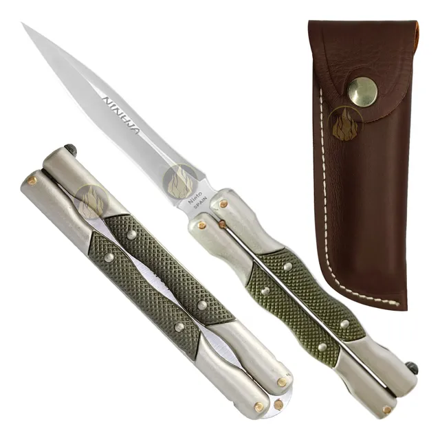 Cuchillo Navaja Mariposa Ninhja Acero Premium Afilad + Funda