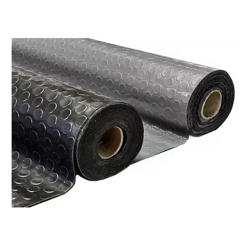 Piso Moneda Simil Goma Rollo 5m X 1.50m Negro Pvc 7.5m2