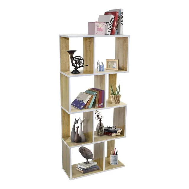 Librero Organizador Top Living Estilo Minimalista Moderno Con Estantes Abiertos Color Madera Marrón Claro y Blanco