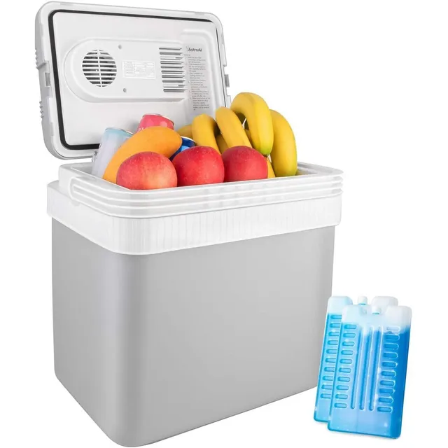 Astroai Enfriador Eléctrico De 24 Litros 12v Cc Eléctrico Cooler Portátil Eléctrico Hielera Camping Hielera Portátil Neveras Portátiles Mini Refrigerador Freezer Gris Para Autos Enchufe Dc