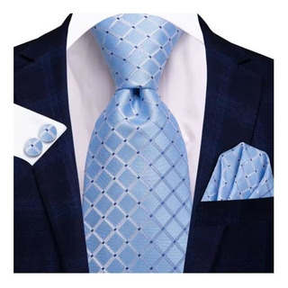 Set Corbata Pañuelo Mancuernillas Azul Celeste Rombos. 3969 Set Corbata Pañuelo Mancuernillas Azul Celeste Rombos. 3969