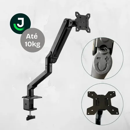 Suporte Para Monitor Articulado De Mesa 12'' A 32'' Pistão A Gás Braço Inclinação E Giro 360° | Suporte Vesa Universal - Jhamba Preto