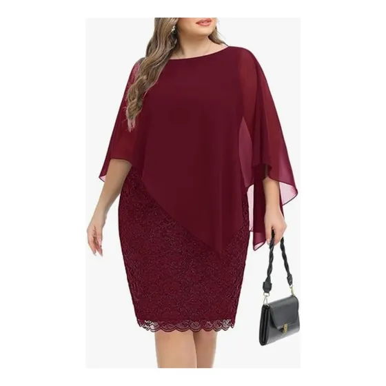 Vestido 2xl  Nuevo Color Borgoña Con Encaje