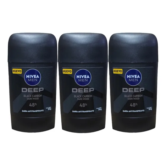 Pack X 3 Desodorante Nivea Men Barra Deep Black Carbon