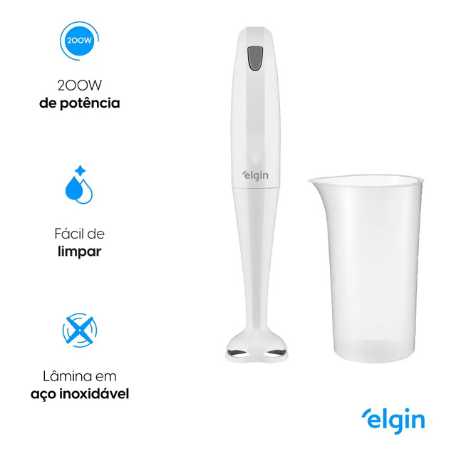 Mixer De Mão Portátil Branco 200w Com Copo 700ml Mix1002 Elgin
