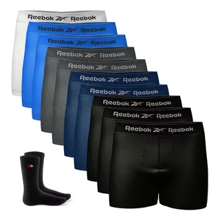 Kit 10 Cueca Boxer Reebok Sem Costura Box + 2 Meias Sandrini Kit 10 Cueca Boxer Reebok Sem Costura Box + 2 Meias Sandrini