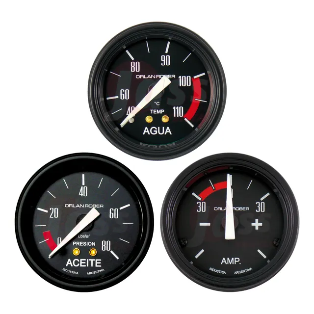 3 Relojes Orlan Rober 52mm Classic Temperatura Agua Aceite Amperimetro