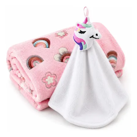 Manta Bebê Com Naninha Macia Microfibra Enxoval Rosa Menina - Naninha Branca
