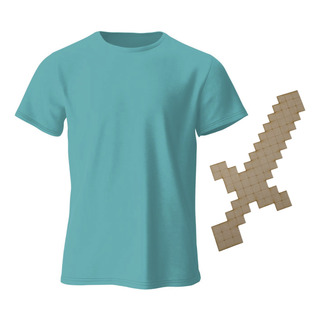 Disfraz Minecraft Playera Azul Turquesa Espada Mdf Cosplay Disfraz Minecraft Playera Azul Turquesa Espada Mdf Cosplay