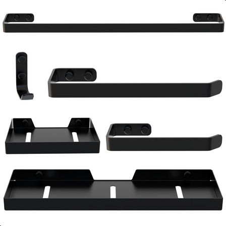 Kit Acessórios Para Banheiro Preto Fosco 6 Peças Kit Acessórios Para Banheiro Preto Fosco 6 Peças