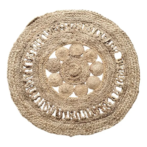 Alfombra Yute Redonda Tejida Living Vintage Decorativa 120cm
