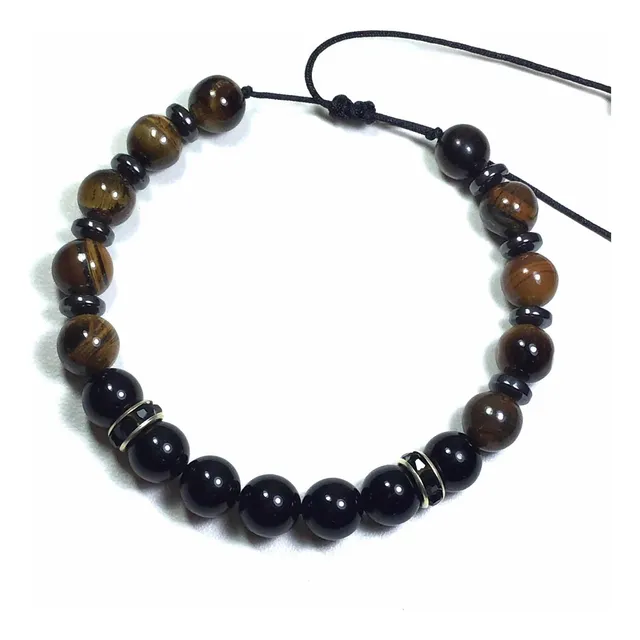 Pulsera Triple Protección. Obsidiana, Hematite, Ojo De Tigre
