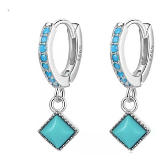 Finos Aretes Plata S925 Huggies Minimalista Piedra Turquesa Finos Aretes Plata S925 Huggies Minimalista Piedra Turquesa