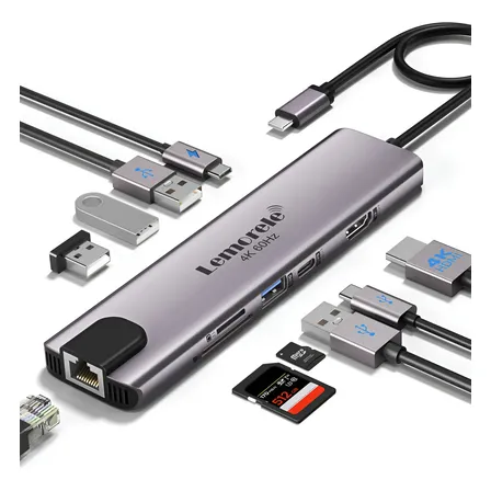 Lemorele Tc46l 10in1 Usb Hub Hdmi 4k  Usb 3.0 Rj45 5gbps Cinza