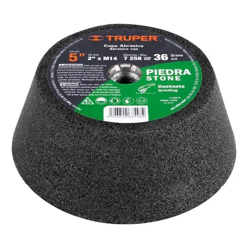 Copa Desbaste Piedra 5'' Grano 36 Ent. M14 Truper 13792