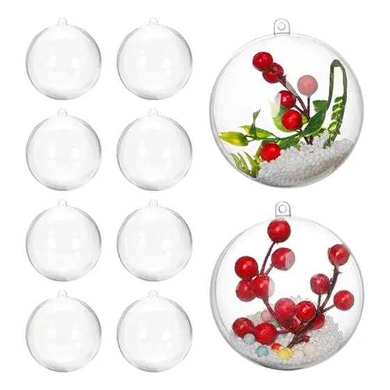 Pack 12 Esferas Transparente Plástico Bola Decoración 8cm