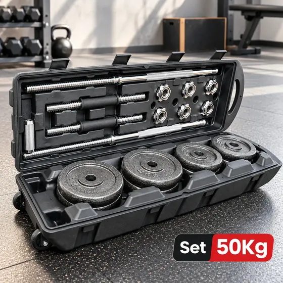 Set de Mancuernas Boomfit Ajustables de 50 kg con Barra Extendible para Gym y Maleta