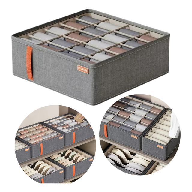 Cesto Organizador Divisória Desmontável Guarda Roupa Gaveta Cinza Liso Cesto Organizador Divisória Desmontável Guarda Roupa Gaveta Cinza Liso