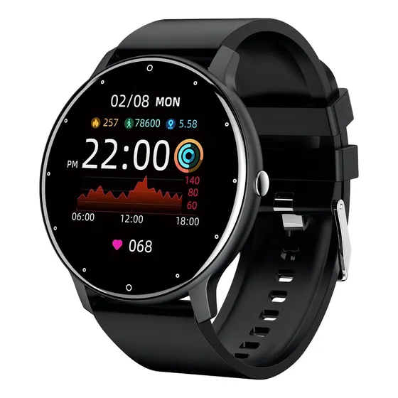 Smartwatch Genérico ZL02, Pantalla TFT táctil, Correa Deportiva Silicona Negra, Bluetooth, IP67