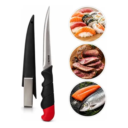 Faca Profissional Fileteira Flutuante C/ Bainha Sushi 26cm Preto