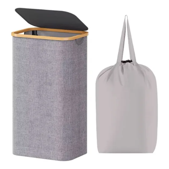 Cesto Para Ropa Sucia Con Tapa Y Bolsa Extraible Asas Bambu