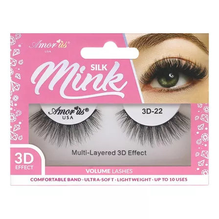 Pestañas Postizas Mink 3d Profesionales Naturales Amor Us Color 3d Silk Mink 22 Espesor 10 Mm Largo 10 Mm Tipo De Curvatura D