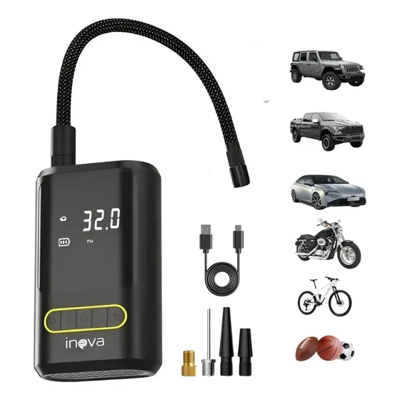 Bomba De Ar Portatil Para Enche Pneu Bola Carro Usb Compacta Preto