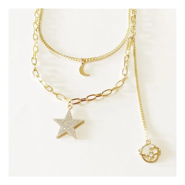 Cadena Doble Con Dije Y Zarcillos Para Damas Acero Inoxidabl