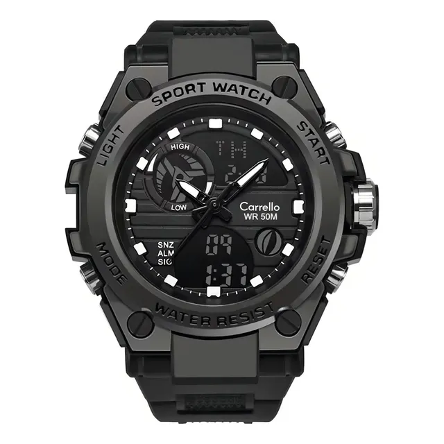 Reloj Análogo Digital Carrello Vt-2104 Para Hombre Elegante Cronógrafo Alarma - Color Negro