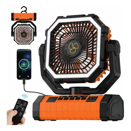 Ventilador Portátil Acampamento Recarregável Com Luz20000mah Laranja