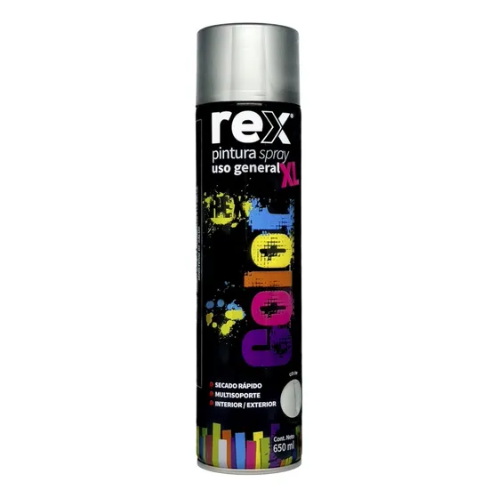 Pintura Spray Secado Rápido Rex Tamaño Xl Extra Grande 650ml Color Aluminio