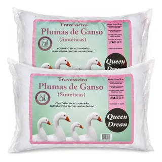 Jogo 2 Un Travesseiros Queen Pluma Ganso Hotel 70x50 Macio Branco