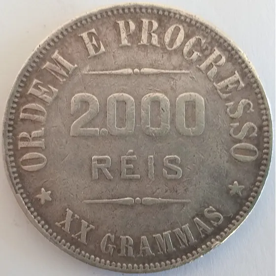 Moeda De 2000 Reis Xx 20 Gramas Em Prata De Lei Ano 1907 Mbc