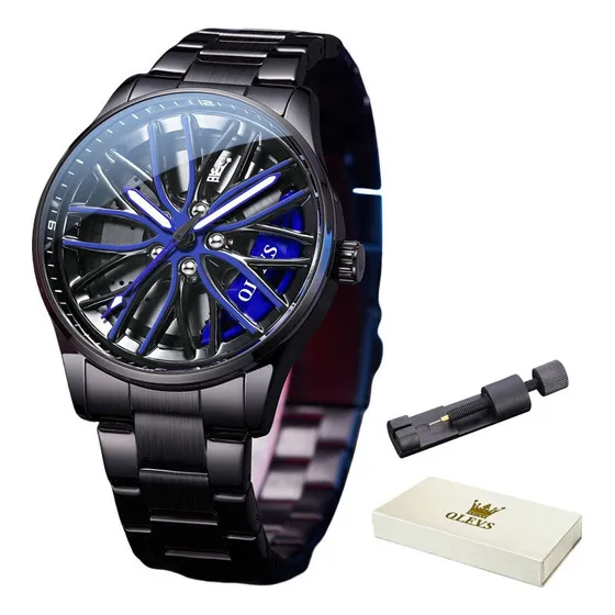 Relojes Luminosos De Cuarzo Inoxidable Olevs 9937 Bisel Azul
