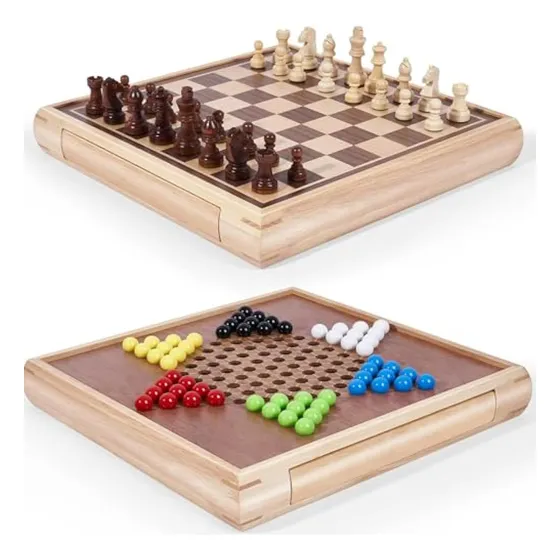 Vamslove Juego De Mesa De Madera 2 En 1 De Ajedrez