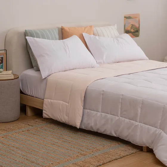 Acolchado Reversible Queen 2 Plazas Liso Bicolor