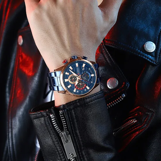 Relojes De Cuarzo Inoxidable Cronógrafo Curren 8415-1 Color del fondo Rose Blue
