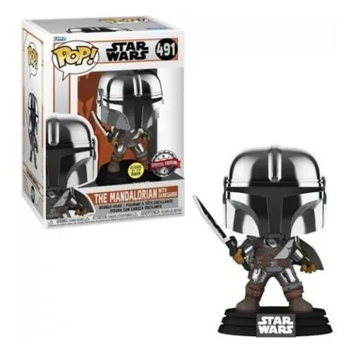 Funko Pop Mandalorian With Darksaber Chrome Gitd Special