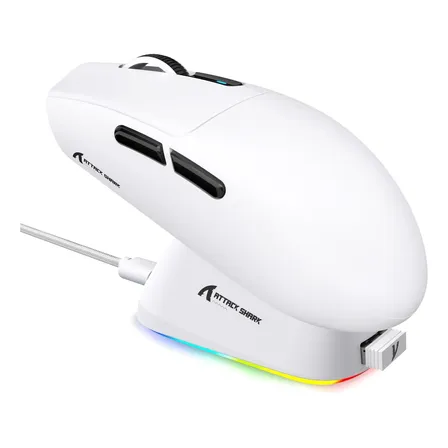 Mouse Gamer Attack Shark G3pro Sem Fio 25000 Dpi Dock Rgb Branco