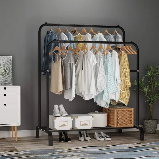 Mueble Perchero Doble De Metal Con Zapatera En Caja