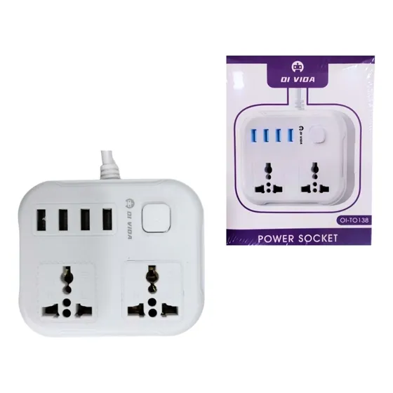 Tomada Elétrica Régua Com 2 Saídas E 4 Entradas Usb Oi-to138