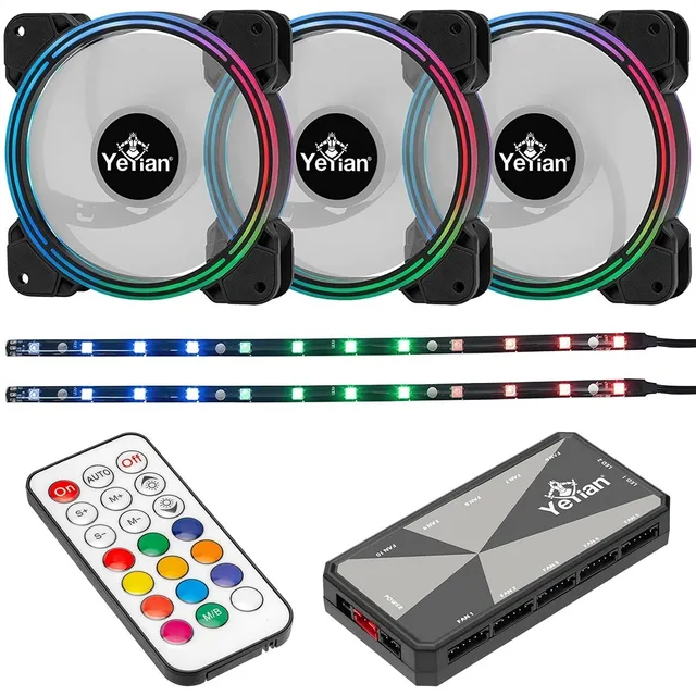 Kit Yeyian Argb 3 Ventiladores 120mm 2 Tiras Control Typhoon