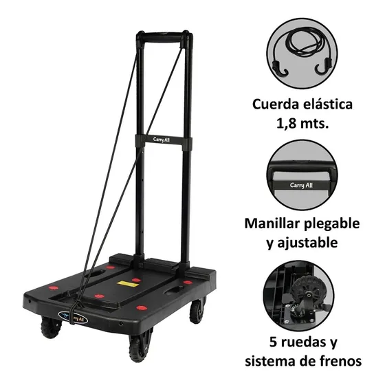 Carro De Carga Plegable Zeus Tipo Plataforma 200 Kilos Yegua Negro