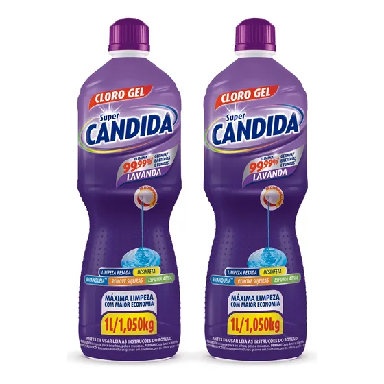 2 Unid. Cloro Em Gel Super Cândida 1 Litro Lavanda Limpeza